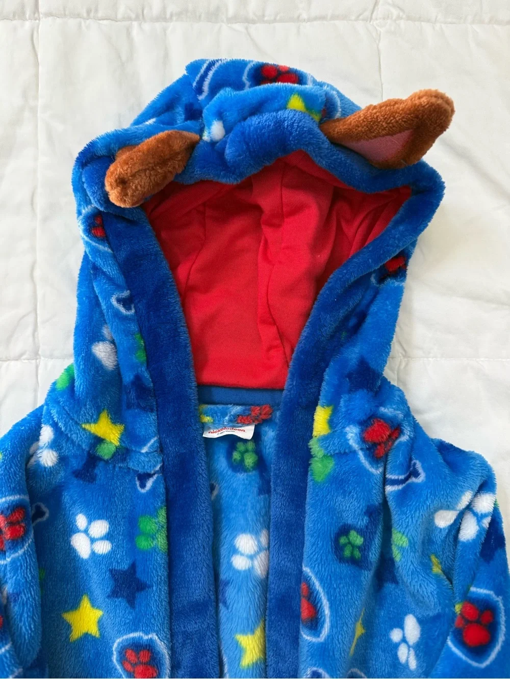 Size 5 Official Paw Patrol Chase Hooded Robe Blue & Red Plush Fleece Cozy Gift